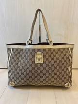 GUCCI Tote Bag Shoulder Purse GG Canvas Leather Brown Women Authentic MB... - $233.16