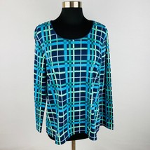 Karen Scott Womens Large L Polyester Blend Blue Green Abstract Print Knit Top - £12.08 GBP