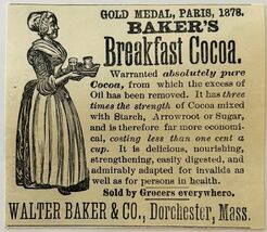 1886 Walter Baker Breakfast Cocoa Advertisement Victorian Gold Medal 3 D... - $28.01 CAD