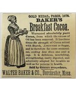 1886 Walter Baker Breakfast Cocoa Advertisement Victorian Gold Medal 3 D... - $28.01 CAD