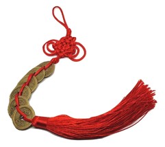 Feng Shui Lucky Red Tassel 6 x Coins Chinese Hanging Charm Health Wealth Temple - £3.71 GBP