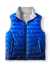 Boys Puffer Vest Reversible Blue Heather Gray Zipper Pockets Size 18 New - £6.99 GBP