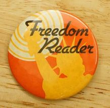 Vintage Pinback Button Literacy Freedom Reader Statue of Liberty 1970s Era - $12.86