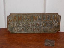 Vintage James McLean 510-512-514 W 34th St New Yor, NY Brass Plaque - $44.55