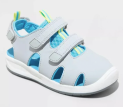 Cat &amp; Jack Hank Boys Gray Blue Closed Toe Summer Sandals Hook Loop Straps - $13.99