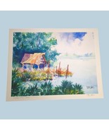 Beautiful Lakeside Cabin Shack Landscape Painting by Tom Jones, Florida ... - £37.13 GBP