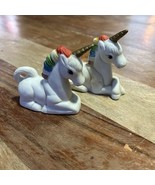 Vintage Hand Painted White Rainbow Unicorn Ceramic Figurine *Set Of 2 - $10.13
