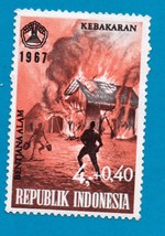 Used Indonesia Stamp 4r+40s Fire Destroying Village (1967) Scott #B209 - $1.99