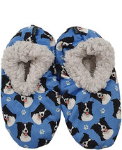 Womens Border Collie Dog Slippers - Sherpa Lined Animal Print Booties - £28.76 GBP