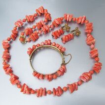 RARE Signed Miriam HASKELL Vtg Necklace Bracelet Earrings Faux Coral Set - $391.05