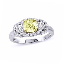 Gelb Strahlender Schnitt &amp; Weiß Künstlicher Diamant Drei Stein Ring 10k Gold - £749.44 GBP