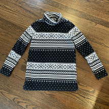 Lands End Fleece Fair Isle Mockneck Pullover Sweater Black White Size XS 2-4 - £9.35 GBP