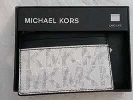 MICHAEL KORS MEN&#39;S WHITE BLACK JET SET MK LOGOS LEATHER CREDIT CARD CASE... - €29,22 EUR