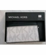 MICHAEL KORS MEN&#39;S WHITE BLACK JET SET MK LOGOS LEATHER CREDIT CARD CASE... - €29,22 EUR