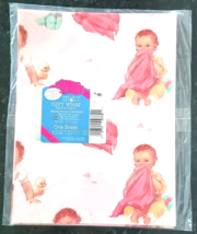 Vtg American Greetings Baby Shower Girl Birthday Gift Wrap Pink Wrapping Paper - $11.88