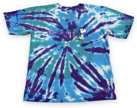 Vtg Anvil Joe Cool Snoopy &amp; Woodstock Blue Purple Tie Dye Shirt Youth Size L - £18.57 GBP