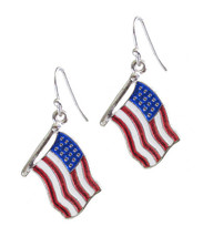 Patriotic American Flag Drop Dangle Earrings Silver - $13.24