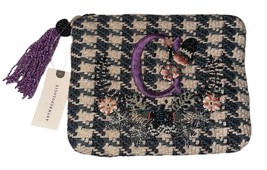 Anthropologie Beaded Embroidered Monogram Houndstooth Striped Pouch New “C” - £32.76 GBP