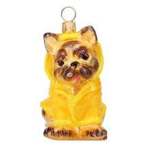 Cream French Bulldog in Yellow Raincoat Polish Glass Christmas Tree Orna... - $64.98