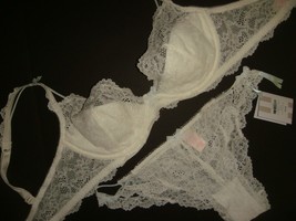 Victoria&#39;s Secret 34C,34DD,36D BRA SET+garter SLIP corset BRIDAL white blue lace - £182.11 GBP