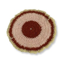 Vintage Dollhouse Miniature Handcrafted Red Pink Cream Round Area Rug 4.5” - £7.62 GBP