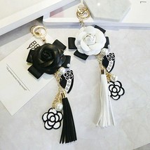 New Luxury Women Bag Black White Keychain Plush Car Camellia Beautiful K... - £10.87 GBP+
