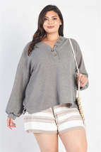 Plus Olive Textured Button Detail Long Sleeve Top - £25.14 GBP