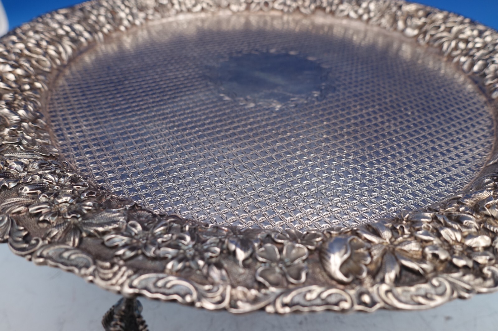 Repousse by James R. Armiger Sterling Silver Salver Tray w/ Diaper Work (#8545) Item image 3