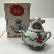 Mouse In Teapot Ceramic Trinket Box Teapot Mouse Stocking Holly Stripe R... - $19.99