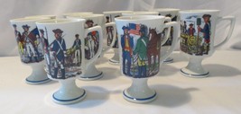10 Vintage Fred Roberts Revolutionary War Pedestal Coffee Cups Mugs - £11.96 GBP