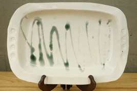 Studio Art Pottery Oblong Sage Green Tray Spiral Trim Abstract Glaze Design - £34.88 GBP