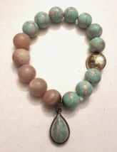 Blue Imperial Snakeskin Jasper Sunstone Duality Natural Bead Stretch Bra... - $19.74