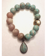 Blue Imperial Snakeskin Jasper Sunstone Duality Natural Bead Stretch Bra... - $375.19 MXN