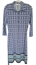 Max Studio Women&#39;s Half Button Dress Collared 3/4 Sleeve Size S Blue Pri... - £13.23 GBP