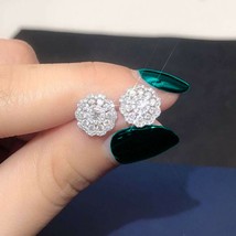 1.2 CT Imitation Diamant Fleur Serti Boucles D&#39;Oreilles Plaqué or Blanc Argent - £127.07 GBP