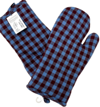 2 Pack Burgundy & Blue Checkered Oven Mitts Room Essentials 7" x 12.5" image 8