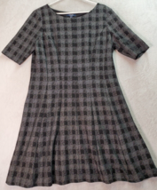 Chaps Shift Dress Womens XL Gray Black Plaid Polyester Short Sleeve Round Neck - £16.86 GBP