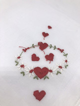 Vtg 50s Hanky Handkerchief White Red Hearts Embroidered Romantic Valentines Day - £18.27 GBP