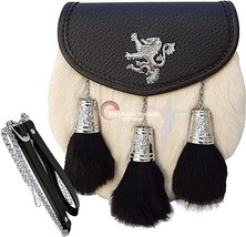 Scottish Kilt Semi Dress White Rabbit Sporran with Rampant Lion & Tassels Caps - €77,61 EUR