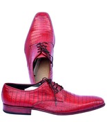 Innovative Torch Red Genuine Crocodile Leather Pointed Toe Blucher Men Shoes - £938.20 GBP