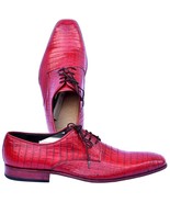 Innovative Torch Red Genuine Crocodile Leather Pointed Toe Blucher Men S... - $1,641.23 CAD