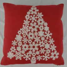Snowflake XMAS Embroidered Pillow Red Wool Country Core Tree 18&quot; Square EVC - £19.94 GBP