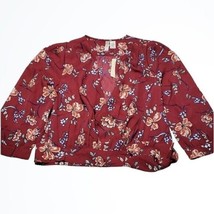 Japna Maroon Floral 3/4 Sleeve Wrap Front Tied Blouse Size Small New Wit... - £17.18 GBP