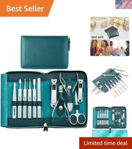 Stylish Blue Leather Manicure Kit - 11 Stainless Steel Tools for All Nai... - $43.50