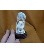 (OWL-35) perched white gray Horned Owl shed ANTLER figurine Bali detaile... - $86.35 CAD