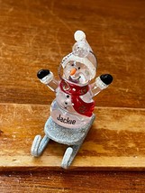Small Clear Plastic Snowman on Sparkly Sled JACKIE Name Christmas Tree Ornament - £5.51 GBP