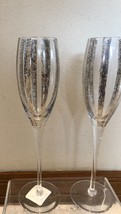 2) Pier 1 SPECKLE Silver Black Hand Painted Mouth Blown Champagne Flutes Glasses - £27.53 GBP
