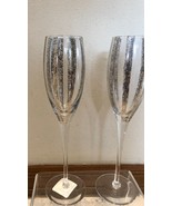 2) Pier 1 SPECKLE Silver Black Hand Painted Mouth Blown Champagne Flutes... - £28.04 GBP