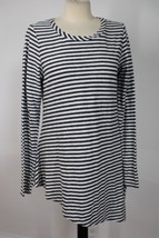 Cut Loose M White Gray Stripe Asymmetrical Hem Tunic Top Cotton Linen Poly USA - £34.93 GBP