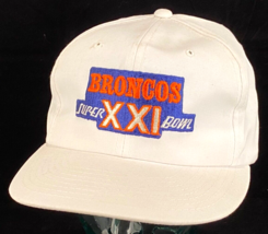 Vtg Denver Broncos Hat-Super Bowl XXI NFL-White-Snapback-The Twill-90&#39;s - £33.63 GBP